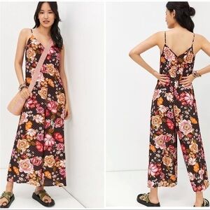Anthropologie Kachel Floral Wide Leg Jumpsuit Black Motif RARE Sz 4